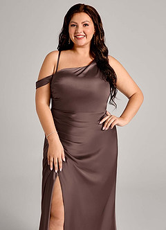 Azazie Madelyn Bridesmaid Dresses Ganache Mermaid One Shoulder Stretch Satin Convertible Dress image9