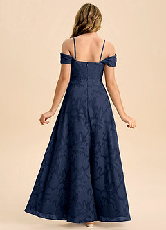 Azazie Anselie Junior Dark Navy A-Line Off the Shoulder Floral Burnout Dress image2