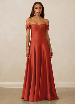 Christian Siriano Bridal for Azazie 1002 Bridesmaid Dresses Rust A-Line Off the Shoulder Stretch Satin Convertible Dress image2