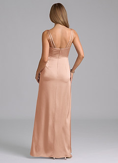 Azazie Leo Final Sale Rose Gold Sheath Pleated Stretch Satin Dress image3