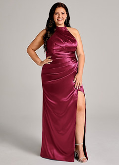 Azazie Jemma Brautjungfernkleider Etui Plissee Metallischer Satin Kleid Burgunderrot image11