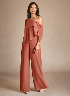 Azazie Halima Mother of the Bride Dresses Clay Jumpsuit/Pantsuit Side Slit Chiffon Dress image2