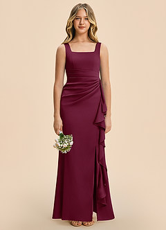 Azazie Adrienne Junior Mulberry Sheath Pleated Stretch Satin Dress image3