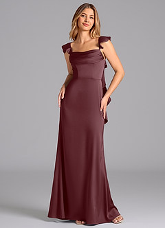 Azazie Adi Bridesmaid Dresses Sangria A-Line Pleated Stretch Satin Dress image4