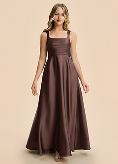 Azazie Azaria Junior Ganache A-Line Pleated Stretch Satin Dress image5