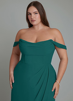 Azazie Johana Bridesmaid Dresses Peacock Mermaid Off the Shoulder Chiffon Convertible Dress image11