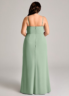 Azazie Maci Bridesmaid Dresses Matcha Sheath Pleated Chiffon Dress image9