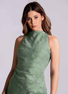 Azazie Evadne Final Sale Matcha Sheath Pleated Floral Burnout Dress image6