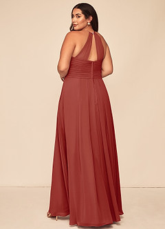 Azazie Ginger Bridesmaid Dresses Terracotta A-Line Halter Pleated Chiffon Dress image11