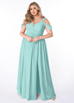 Azazie Lianne Bridesmaid Dresses Aqua A-Line Off the Shoulder Chiffon Dress image1