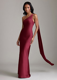 Azazie Juniper Brudtärnklänningar Klänning av Sjöjungfru i Stretch Satin One-shoulder Bourgogne image1