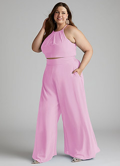 Azazie Kenzi Bridesmaid Dresses Candy Pink Pleated Chiffon Jumpsuit image7