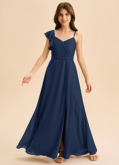 Azazie Kelsea Junior Vestido de Azul Marino Oscuro de Gasa de Corte en A con Volante image6