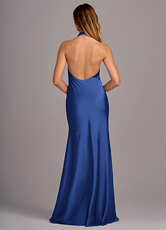 Azazie Lorena Vestidos de damas de honor Vestido de Azul Real de Satén Elástico de Corte Sirena con Plisado image2