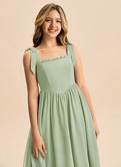 Azazie Delia Junior Abito A-Line in Chiffon Fiocco Verde Salvia image2