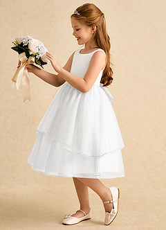 Azazie Rene Blumenmädchenkleider A-Linie Schleifen Tüll Kleid Elfenbein Weiß image5