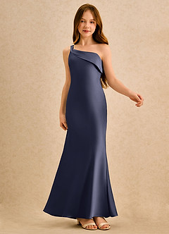 Azazie Almond Girls Formal Sukienki dla dziewczynek sypiących kwiaty Prosta Na jedno ramię Satyna elastyczna Do podłogi Sukienka image6