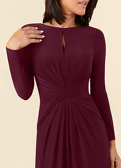 Azazie Natalya At-home Try On Dresses Cabernet A-Line Pleated Luxe Knit Dress image5