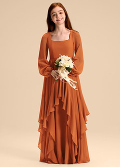 Azazie Clara Junior Cinnamon A-Line Blouson Chiffon Dress image6