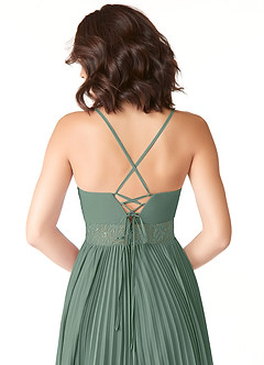 Azazie Devyn Bridesmaid Dresses Eucalyptus A-Line Corset Chiffon Dress image6