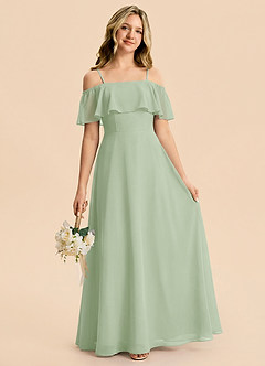 Azazie Maggie Junior Dusty Sage A-Line Off the Shoulder Chiffon Dress image1