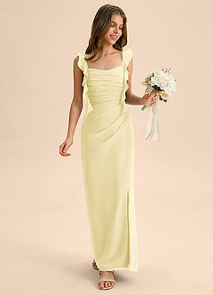 Azazie Jessamine Junior Vestido de Sorbete De Limón de Gasa de Corte Sirena con Escote de Corazón image3