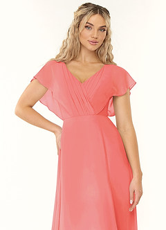 Azazie Rylee Bridesmaid Dresses Coral A-Line Pleated Chiffon Dress image5