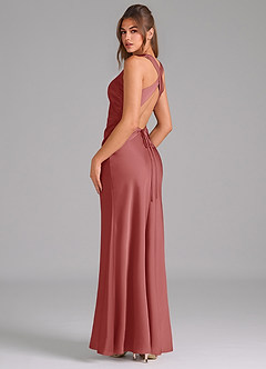 Azazie Evadne Bridesmaid Dresses Antique Rose Sheath Pleated Stretch Satin Dress image5