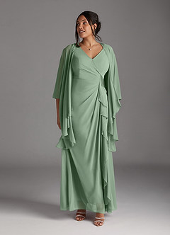 Azazie Manuella vestidos de madre de la novia Vestido de Matcha de Gasa de Corte En A con Cuello en V plisado image12