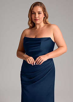 Azazie Leonis Bridesmaid Dresses Dark Navy Mermaid Pleated Stretch Satin Convertible Dress image10