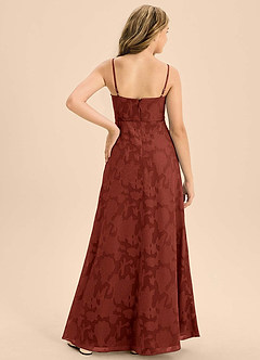 Azazie Kaylee Junior Terracotta A-Line with Belt Floral Burnout Dress image2