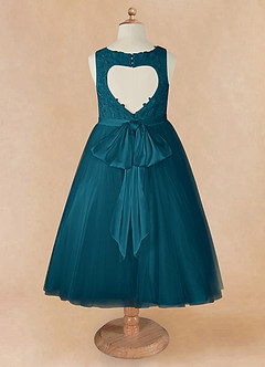 Azazie Calla Flower Girl Dresses Ink Blue Ball-Gown Lace Tulle Dress image8
