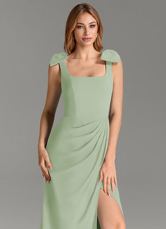 Azazie Adalynn At-home Try On Dresses Dusty Sage Mermaid Pleated Chiffon Dress image2