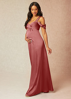 Azazie Rhea Robes de demoiselle d'honneur de maternité Robe Trapèze Épaule nue plissée Longueur ras du sol Satin extensible image3