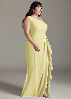 Azazie Liza Jurken voor bruidsmeisjes Jurk van Chiffon met Zeemeermin One-Shoulder Citroensorbet image12