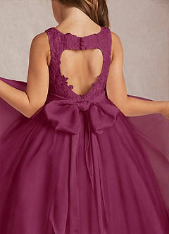 Azazie Calla Flower Girl Dresses Mulberry Ball-Gown Lace Tulle Dress image4