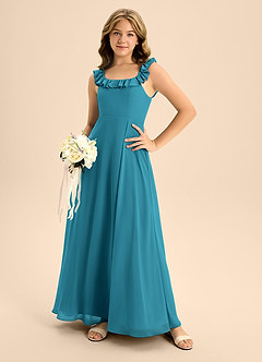 Azazie Callie Junior Abito A-Line in Chiffon Increspato Blu Inchiostro image6