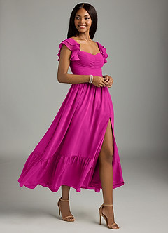 Azazie Anaya Bridesmaid Dresses Fuchsia A-Line Pleated Chiffon Dress image3