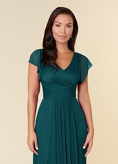 Azazie Reneya Mother of the Bride Dresses Peacock A-Line Pleated Mesh Dress image5
