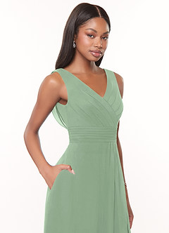 Azazie Karina Bridesmaid Dresses Matcha A-Line Pleated Chiffon Dress image5