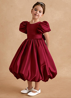Azazie Jellybean Flower Girl Dresses Burgundy Ball-Gown Ruched Matte Satin Dress image4