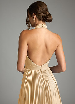 Azazie Zienna 신부 들러리 드레스 A라인 주름진 스트레치 새틴 바닥 길이 드레스 image7