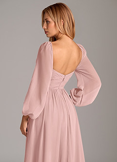 Azazie Bailee Bridesmaid Dresses Powder Pink A-Line Long Sleeve Chiffon Dress image2