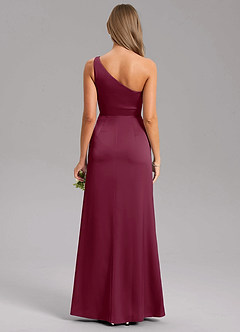 Azazie Feby Bridesmaid Dresses Mulberry A-Line One Shoulder Stretch Satin Dress image2