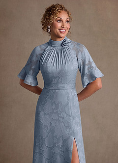 Azazie Hypatia Klänningar till brudens mor Klä Tubklänning i Blommig Utbrändhet Plisserad Dammblå image6