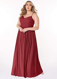 Azazie Cora Bridesmaid Dresses Pomegranate A-Line Pleated Chiffon Dress image8