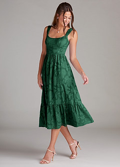 Azazie Alissa Robes de demoiselle d'honneur Robe Trapèze en Blumen-Burnout avec poches Vert Foncé image5