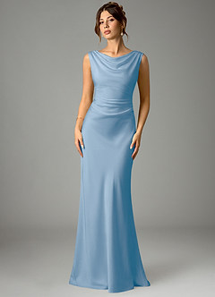 Azazie Kieryn Brautjungfernkleider Meerjungfrau-Linie Plissee Stretch-Satin Kleid Puderblau image1