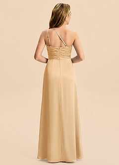 Azazie Eren Junior Gold Sheath Pleated Stretch Satin Dress image5