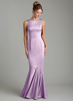 Azazie Tamera Bridesmaid Dresses Frosted Lilac Mermaid Pleated Stretch Satin Dress image4